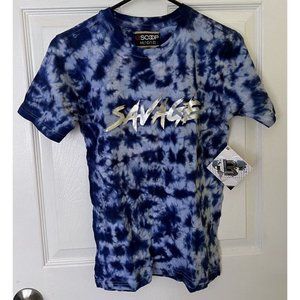 LR Scoop Savage T Shirt Youth Size Medium 10/12 Blue White Tie Dye NWT